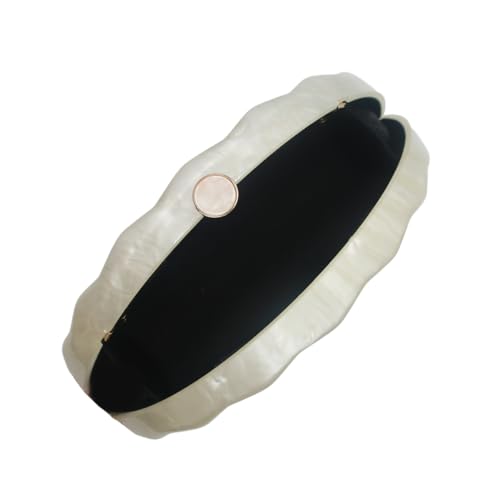 Image of Acrylic Fan Shell Clutch Purse Elegant Marbled Unique Handbag with Detachable Chain for Party Cocktail Wedding