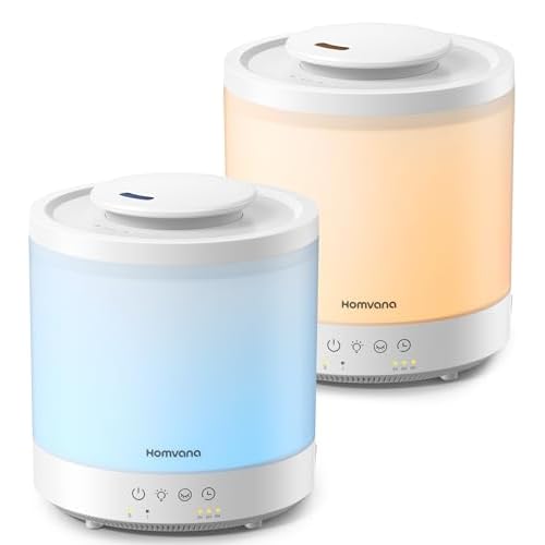 Homvana Humidifiers for Bedroom, 2-Pack 1.5 L Top-Fill Cool Mist Humidifier for Baby Nursery Plants Kids Home, 3-in-1 Diffuser with Night Light, Auto Mode, Esserntial Oil, BPA Free 2 Packs