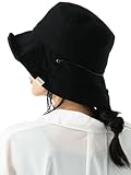 [QUEENHEAD] クイーンヘッド 紐付きブリムフレンチハット UVカット 帽子 レディース ハット 大きいサイズ つば広 紫外線 サファリハット (XL 58.5-61cm, ブラック)