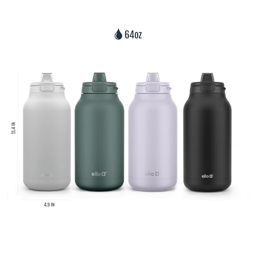 Image of Ello Hydra 64oz Stainless Steel Water Jug with Locking Leak Proof Lid | Reusable Half Gallon Vacuum Insulated Metal Bottle with Silicone Straw, Keeps Drinks Cold All Day, Gift Ready, Olive Tree