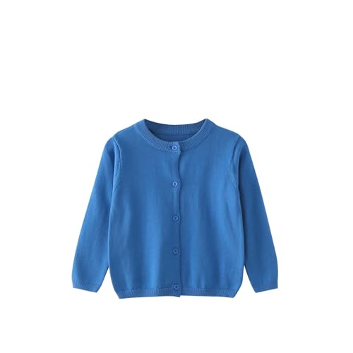 Cárdigan de manga larga con botones para niños, suéter abierto al frente de 1 a 5 años, elástico, antibolitas, ropa de punto sólido, abrigos ligeros para otoño, A2 Azul, 4 años