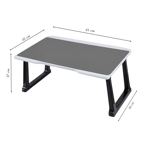 Image of Portable Laptop Table for Study & Writing | Foldable Bed Table with White Bidding Finish | Scratch Resistant Wooden Top | Heavy Duty Rust-Free Legs | Multipurpose Study Desk with Drawer (Grey)