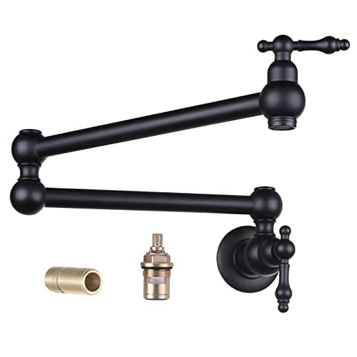 Matte Black Pot Filler Faucet - WOWOW Brass Pot Filler Wall Mount Kitchen Faucet Over Stove with Double Joint Swing Arms