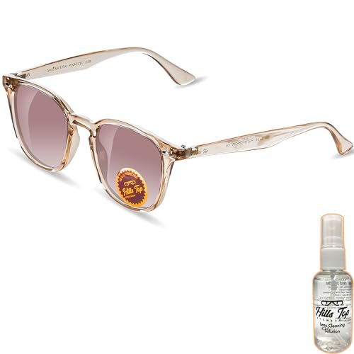 HILLS TOP Gafas de Sol Polarizadas con Spray Limpiador de Gafas y Paño de Microfibra, UV-400 Protección, Hombre y Mujer, Unisex Adulto, Vintage, Clásico (Color Salmón Claro)