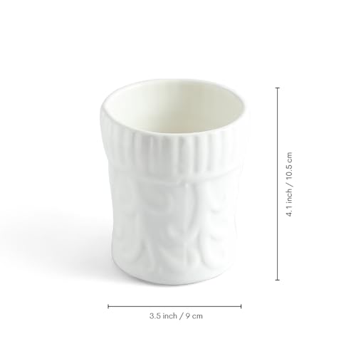 Image of ExclusiveLane 'Ivory Essence' Ceramic Soap Dispenser Set for Bathroom Wash Basin Bathroom Accessories Set of 3 (Liquid Soap Dispenser, Toothbrush Holder, Soap Tray Holder, Hand-Embossed)