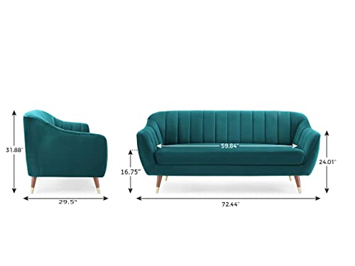 Image of AMATA Marino 3 Seater Ocean Blue Suede Velvet Fabric Sofa Set with Two Cushions Perfect for Home Office Guests Living Room (01 Blue, 3 Seater)(3 Year Warranty)