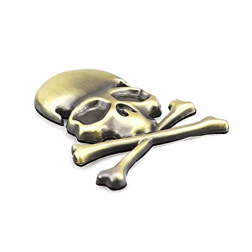 Image of 3D Skeleton Skull Emblem Car Side Rear Front Hood Trunk Door Fender Bumper Tail Box Car Motorcycle Personality Decoration Metal Badge Decal Sticker (1 PCS, Brozen) CR-Sk