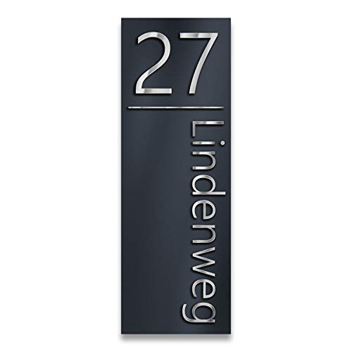 Metzler XXL Edelstahl Hausnummernschild - Hausnummer in Anthrazit (RAL 7016) - Hausnummern & Buchstaben aus massiven Edelstahl (V2A) - ca. 22,5 x 65 cm