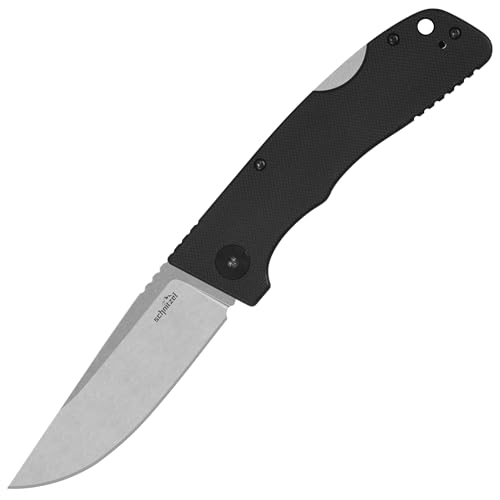 SCHNITZEL KVAR - Outdoor Pocket Knife - Swedish Steel - G-10 Handle Scales - Bushcraft, Folding, EDC-Knife, Adults (Black, Stonewashed)