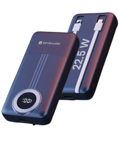 SEVENAIRE Power Bank 20000mAh | 22.5W Super Fast Charging PD | QC 3.0| Built-in Type C & Lighting Cables | Battery Display| Power Bank for iPhone, Samsung, Pixels, Type C PD Input/Output (P200 Black)