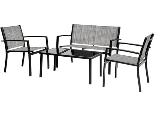 Salon de Jardin Bas Lino - 4 Places - Gris