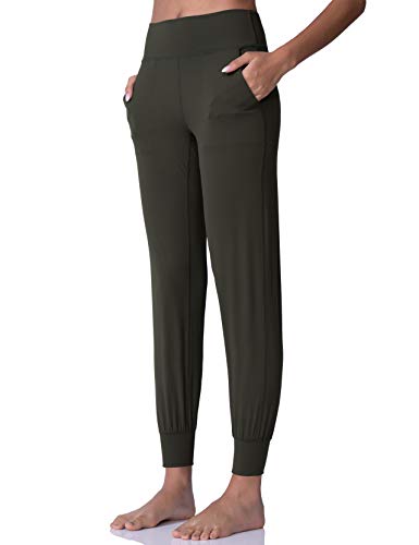 POSHDIVAH Jogginghose für Damen, hohe Taille, mit Taschen, Damen-Jogginghose, leicht - Gr�n - X-Groß Cover