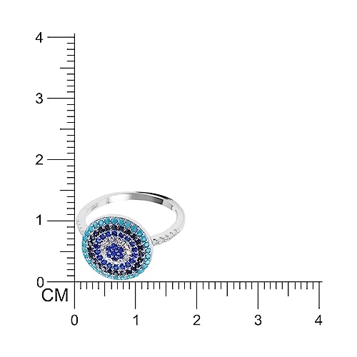 925 Sterling Silver Evil Eye Ring with Zircons, Hallmarked