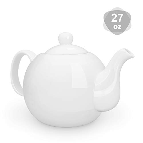 KitchenTour Porcelain Teapot, 27 Ounce Fine Porcelain Serving Tea Pot with Upgraded Strainer