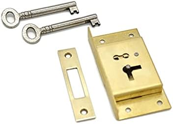 Half Mortise Chest Lock Half Mortise Cabinet Furniture Lock Premium Quality Made of Heavy Duty Brass - Medium Antique Lock - with Cast Brass Strike Plate - 2 Keys - Drawer Locks and Right-Hand Doors