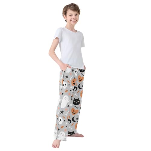 Boys' Pants Pumpkins Cats Ghosts Gray Long Bottoms Jogger Pants Elastic Waist Trousers with Pockets S-XL4
