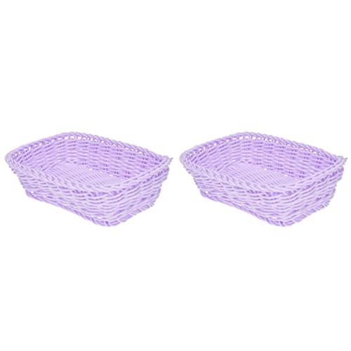 Cabilock 2 Pcs Preparation of Storage Baskets Snack Tray Desktop Clutter Basket Woven Baskets for Storage Jewelry Basket for Fruit Vanity Tray Purple To Weave Basket Straw