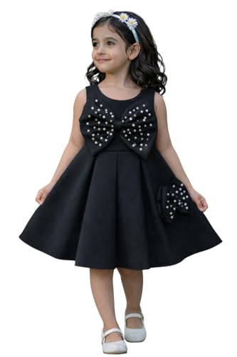 Image of Buy & Try Girls Sleeveless Frock & Dress, Scuba Fabric Knee Length Dress with Zipper Closure, Diamond Stone Pattern, Stylish Revit Look for Birthday & Festive Occasions