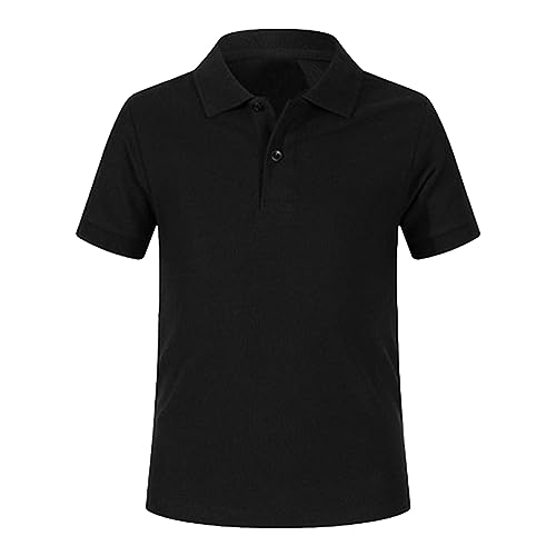 Boys ???????????????? Shirt Short Sleeve Cotton Tee with Button Up Collar, Solid Color Toddler Kids Casual (Black, 7-8 Years)