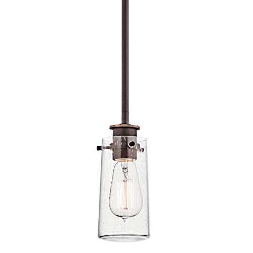 Super Brands KICHLER Braelyn 8.5" 1 Light Mini Pendant with Clear Seeded Glass Olde Bronze®