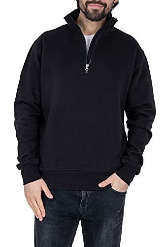 Mivaro Herren Troyer Pullover in Schwarz - 1/4 Zip Kragenpullover Sweatshirt Baumwollmix Regular Fit klassisch pflegeleicht Übergrößen Arbeit Freizeit Büro Winter warme große Größen S-5XL Größe XXL