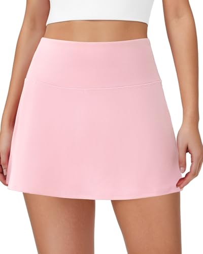 AB-Eleven Skorts for Women Tennis Golf Skirt with Pockets Shorts High Waisted A Line Mini Skirts Athletic Workout Pickleball Light Pink