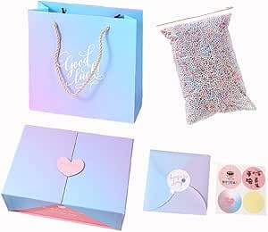 Gift Box for Gift Wrapping, 4in1 Gift Box (15x12x6 CM)+ Bag(17x15.5x7 CM) + Filling Balls + Greeting Card with Envolope