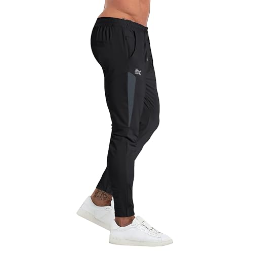 BROKIG Men's Gym Track Pants,Tapered Joggers Lightweight Quick Dry Casual Workout Sports Running Pants with Zip Pocket(Black,X-Large)