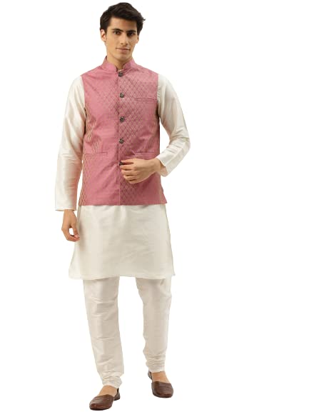 Image of SOJANYA (Since 1958, Men's Silk Blend Grey Kurta Pyjama & Silk Blend Jacket Combo
