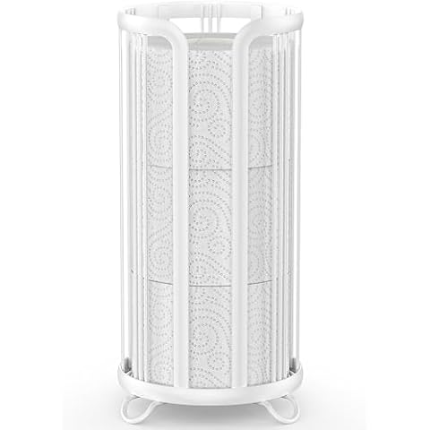 Toilet Paper Holder Stand, Freestanding Bathroom Tissue Organizer, Minimalistic Storage Solution, Reserve Mega Rolls,Stylish Bathroom Floor Toilet Paper Stand-White Cover