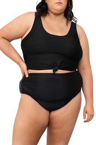 Coral Reef Swim Tankini Swimsuits for Women -Knotted Front Tankini Tops with Mid-High Ruched Swim Bottoms Tankinis - Black2