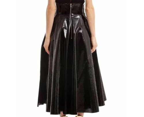 Womens High Waisted Faux Leather Pleated Skirt Flared Midi Swing Skirt with Zipper Back3