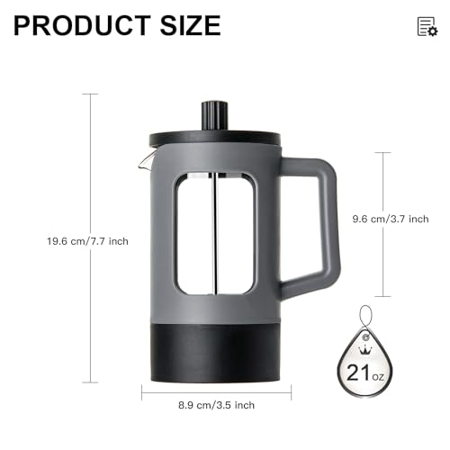 YOLIFE French Press Coffee Maker, 21 oz Small Coffee Tea Press with Heat-resistant Borosilicate Glass, 4-Level Filtratio - Additional View