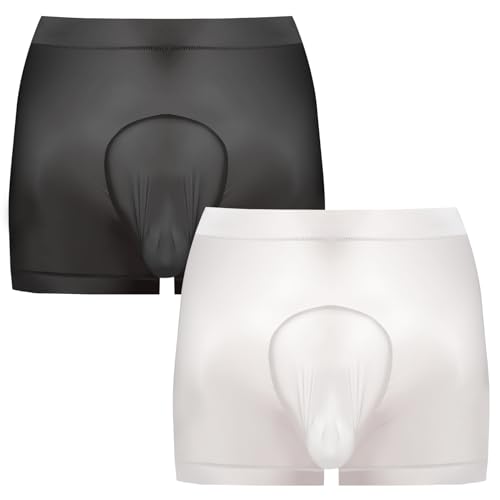 FEOYA Men's Ice Silk Boxer Briefs Sweat Absorbing Fitness Pouch Bulge Underpants See Through Trunks Underwear