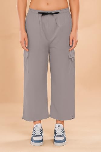 Image of ADDYVERO Women's High-Waist Loose Fit Cargo Pants with Six Pockets (Grey, 32)