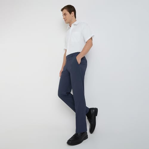 Image of Park Avenue Men's Regular Fit Mid Rise Solid Pattern Poly Viscose Blend Flat Front Formal Trouser
