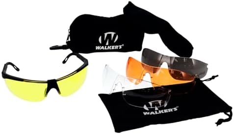 WALKER'S GAME EAR SPORT GLASSES W/ 4 INTERCHANGEABLE LENSES - CLEAR/AMBER/YELLOW/SMOKE GREY