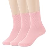 Remorty Womens Colorful Basic Sock -Unique Knit Cotton Crew Socks 3 Pack (Light Pink)