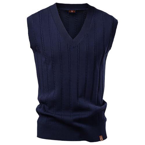 Men's V-Neck Sleeveless Sweater Vest, Business Casual Style, Viscose Polyester Blend, Cable Knit Pattern, Slim Fit