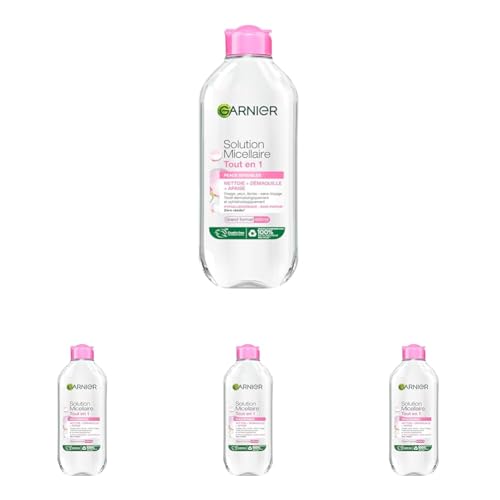 GARNIER Skin Active - Solution Micellaire Tout-En-1 - Nettoie, Démaquille & Hydrate - Micelles & Glycérine Hydrantante - Sans Parfum - Visage, Yeux, Lèvres - Peaux Sèches & Sensibles - 400 ml