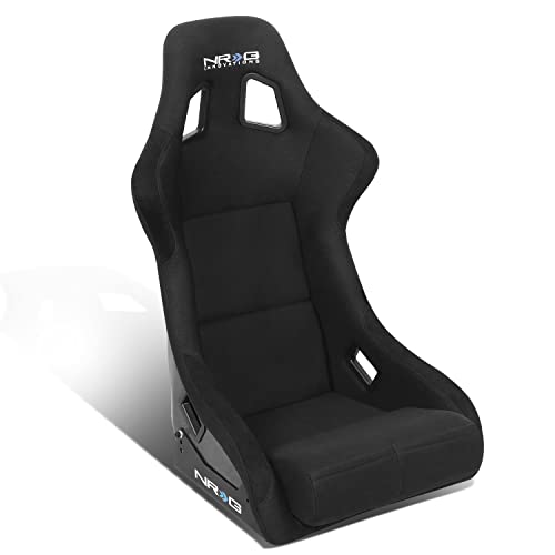 NRG Innovations NRG-RSC-302CF-SL Fixed Back Bucket Racing Seat with Universal Side Mount Bracket,Silver Carbon Fiber Back, Black/Silver