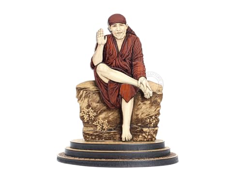 Estatua de madera tallada de Sai Baba 4 pulgadas