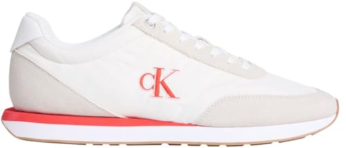 Calvin Klein Herren Retro Runner ESS Mix Mat Ym0Ym01361 Low Top, BEIGE (Marshmallow/White/Orange), 43 EU