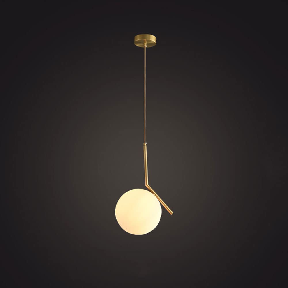 Ffocco White/Light Globe Pendant, Matte Glass With Brass Finish, One Pendant Lighting For Kitchen Island Lighting Fixture Room Bedroom Bedside Adjustable Ceiling Present