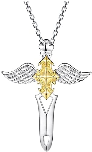 Necklace 925 Sterling Silver Necklace Male Cross Pendant Angel Wings Jewelry Street Fashion Ornaments Jewlery (Size : Silver Chain 55cm)