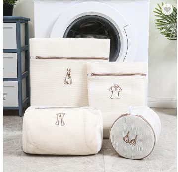 ROKXY 3 Section Laundry Sorter With Heavy Duty Rolling Lockable Wheels, 6 Pcs Embroidery Laundry Bags For Delicates With Premium Zipper (Laundry Basket)