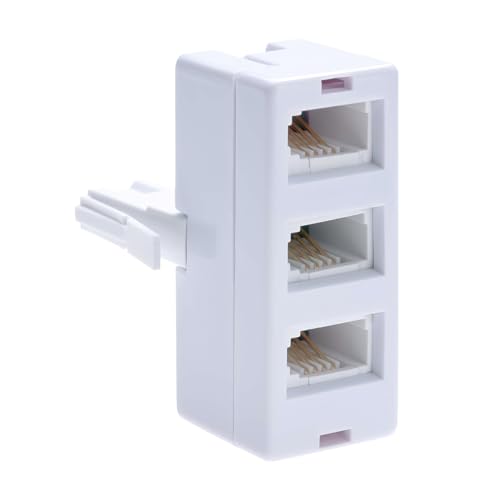 Kmuqshy BT Telephone Phone Socket 3 Way Adapter Splitter, Telephone Extension Cable, UK Cable Adapter Landline Port Converter, Extender for Fax, Modem, Male BS 6312 431A Plug to Female Jack, White