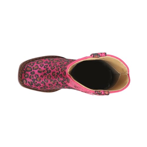 ROPER Kids Girls Wild Cat Embroidered Glitter Leopard Square Toe Casual Boots Mid Calf - Pink4