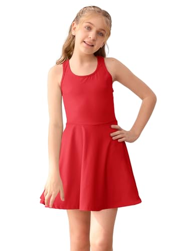 Haloumoning Girls Sleeveless Tennis Dress Kids Racerback Golf Dress School Sports Dresses Outfit with Shorts Pockets