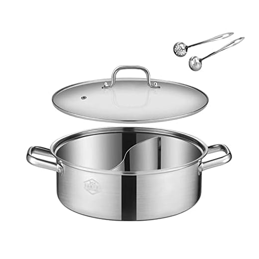 GXXDM Förvaringskorg varm gryta, soppa matlagningsgryta med avdelare och lock rostfritt stål mandarin ankkruka, kycklingsoppa matlagningsverktyg, för induktionshäll gasspis (färg: Silver, storlek: 30 cm)